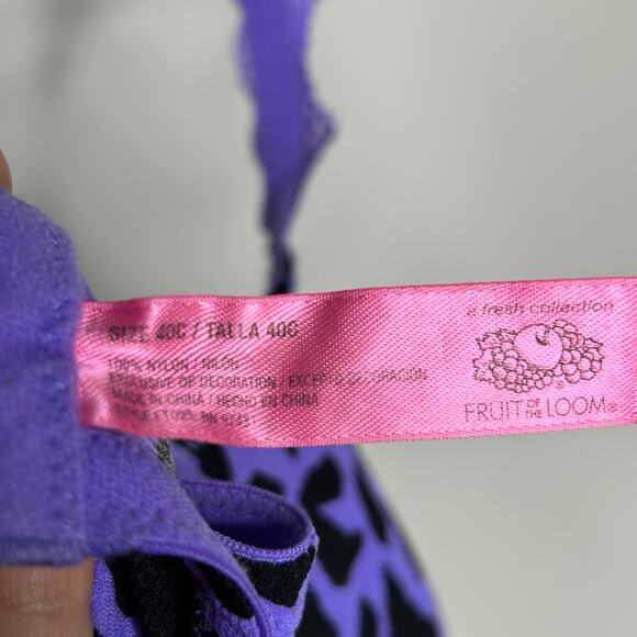 Fruit of the Loom Bra-40C- purple underwire cheetah print lightly‎ padded - Picture 3 of 5